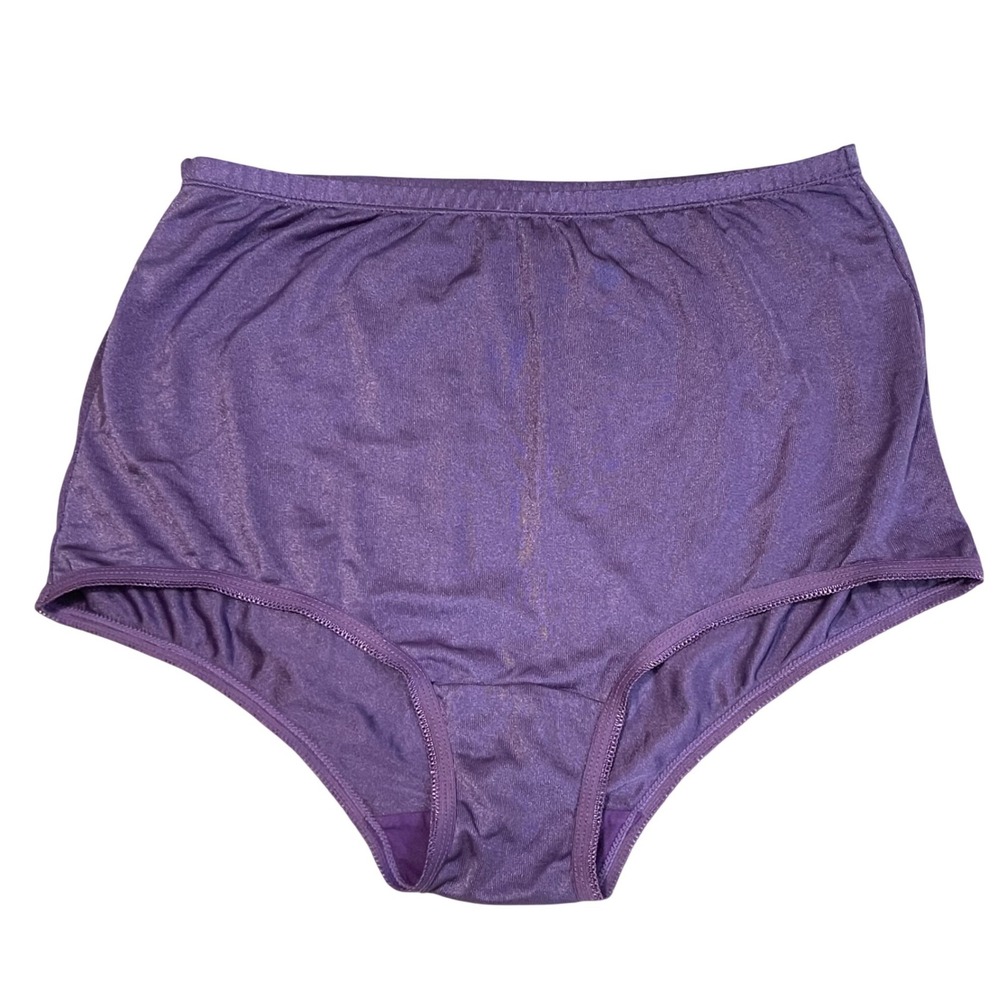 Vtg Satin Silky Nylon Satin‎ Panties 7 Purple Sexy Shiny High Waist Sissy Granny